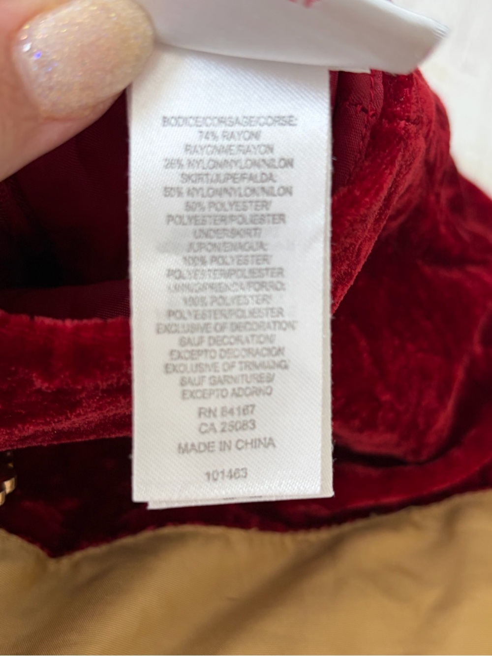 Disney Store size Small 5/6 Belle Red Velvet Gold Swirl Holiday Princess Dress - Picture 9 of 11